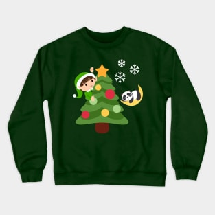 Elf Putting a Star on the Christmas Tree Crewneck Sweatshirt